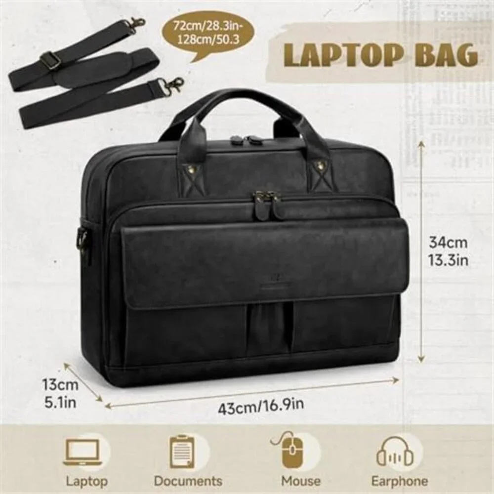 Men's Laptop Bag PU Leather Messenger Bag Briefcase Vintage Satchel Bag,15.6''